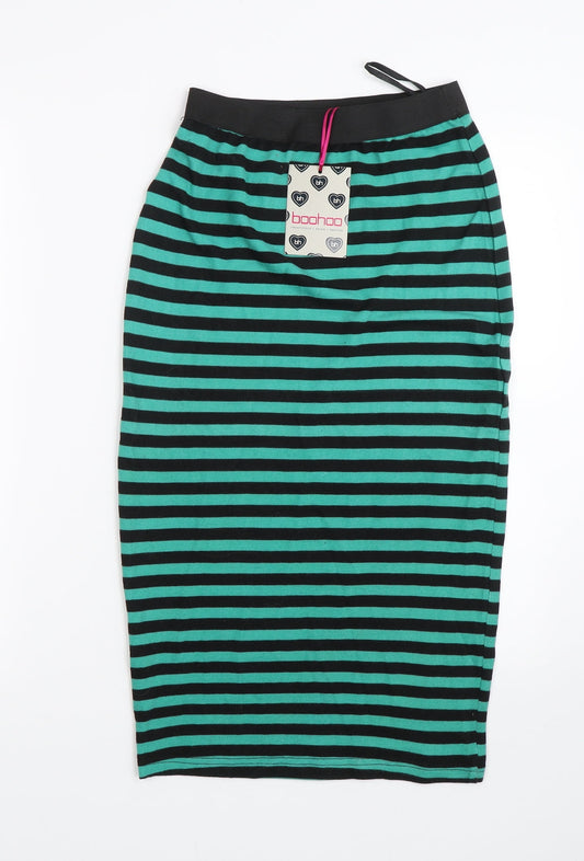 Boohoo Womens Green Striped Bandage Skirt Size 8