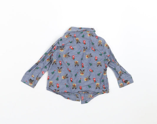 F&F Boys Blue Basic Button-Up Size 3-6 Months - Christmas