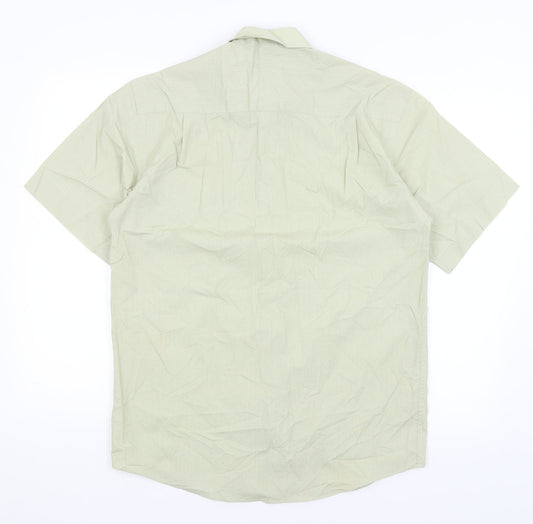 Mens UK Size 14.5 BHS Green Button-Up Short Sleeve Casual Shirt