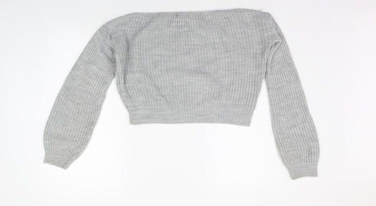 Womens UK Size 8 PRETTYLITTLETHING Grey Henley Jumper