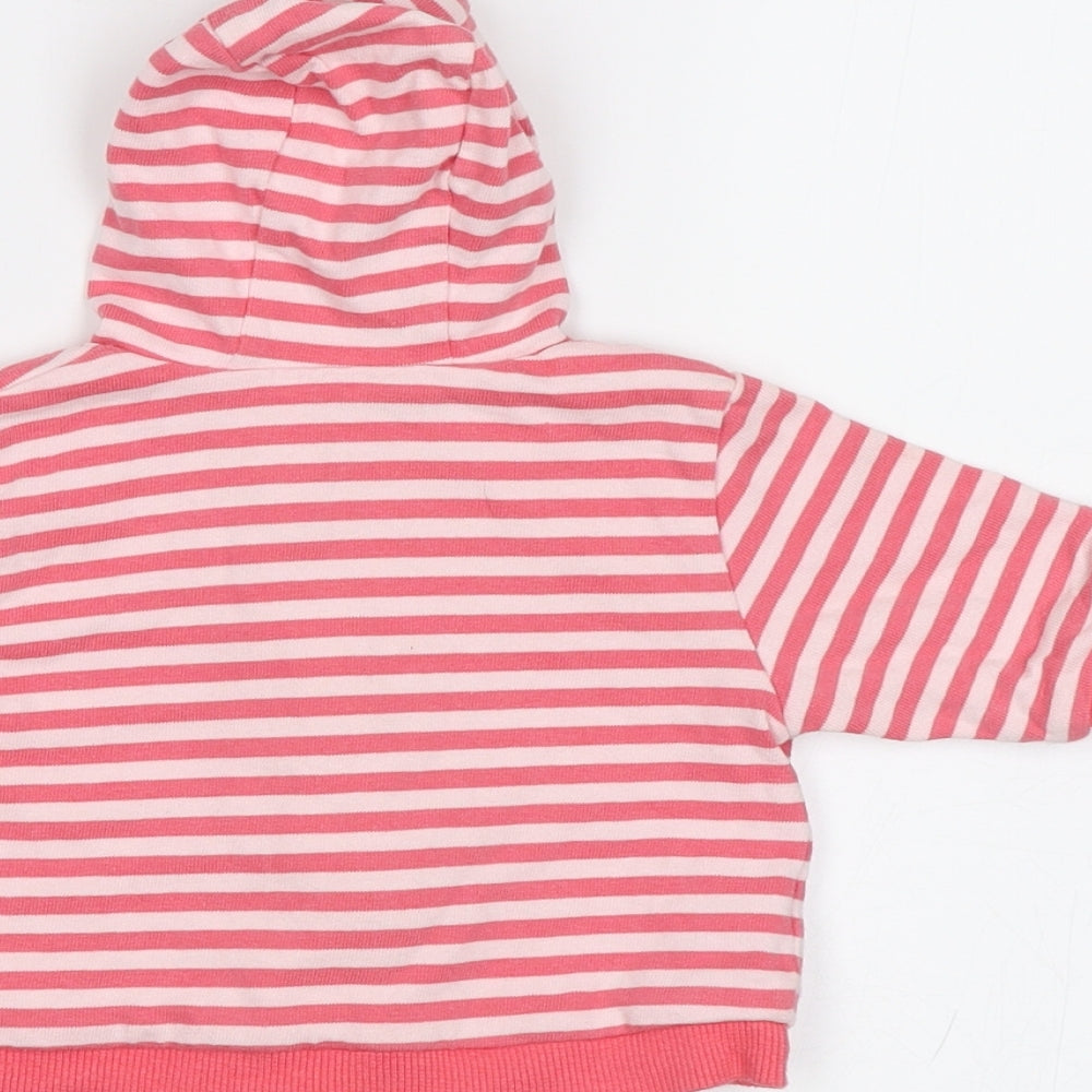 Brand and care label for Mothercare Baby Pink Striped Full Zip Jumper, size 0-3, Months