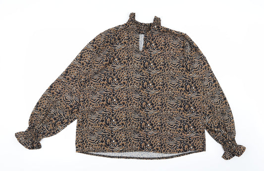 Boohoo Womens Multicoloured Animal Print Basic Blouse Size 10