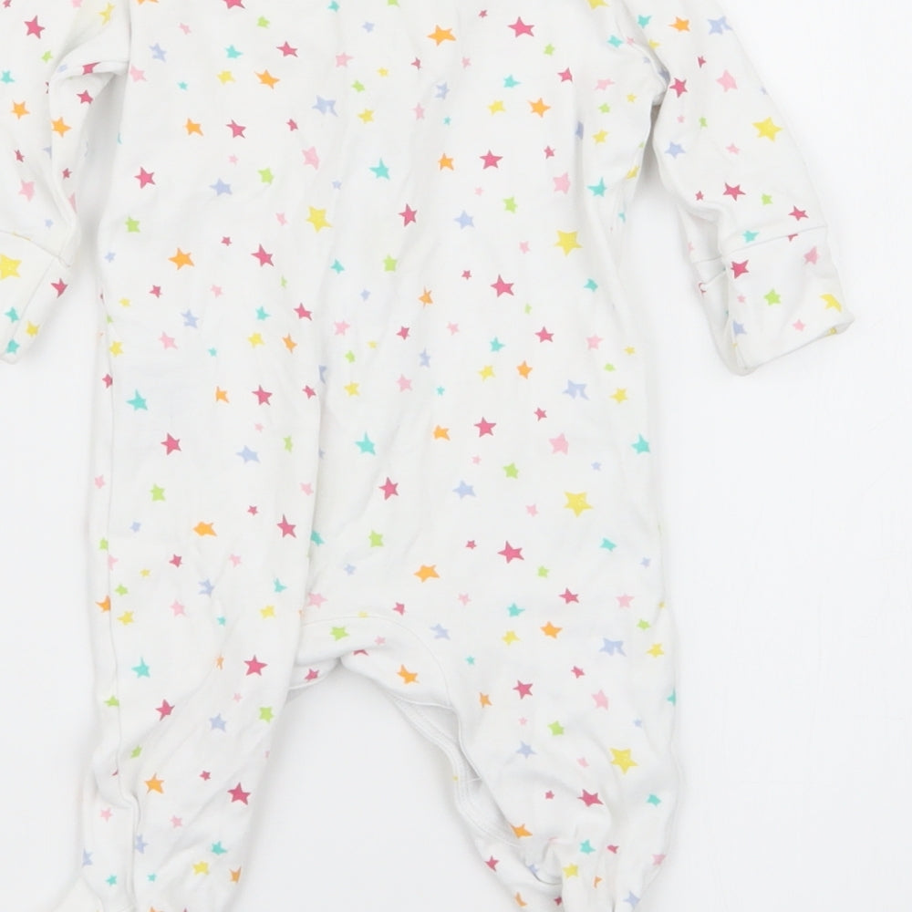 Brand and care label for Next girls’ white solid babydoll one piece, size 0-3, months