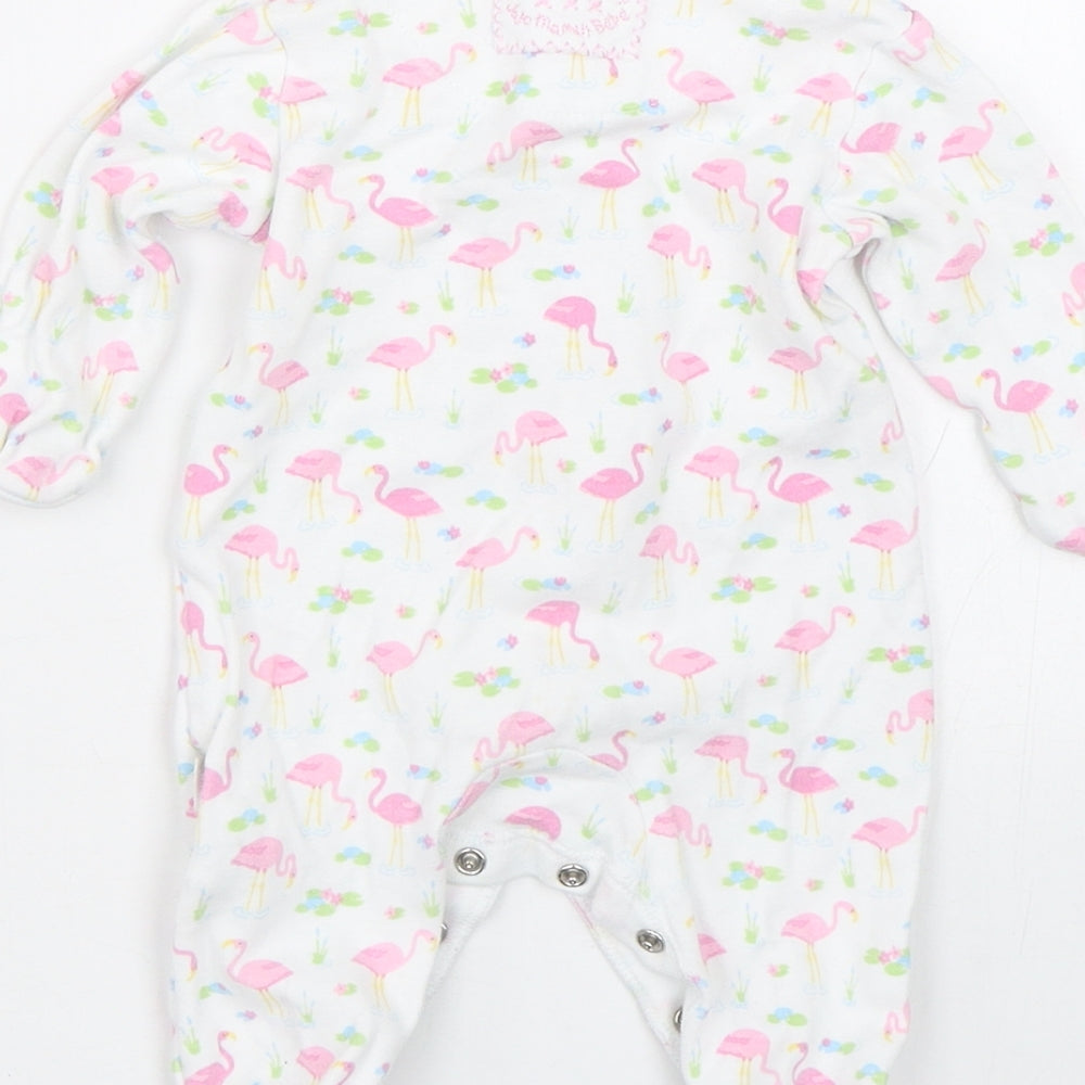 JoJo Maman Bébé Baby White Spotted Babygrow One-Piece Size 0-3 Months - Flamingos