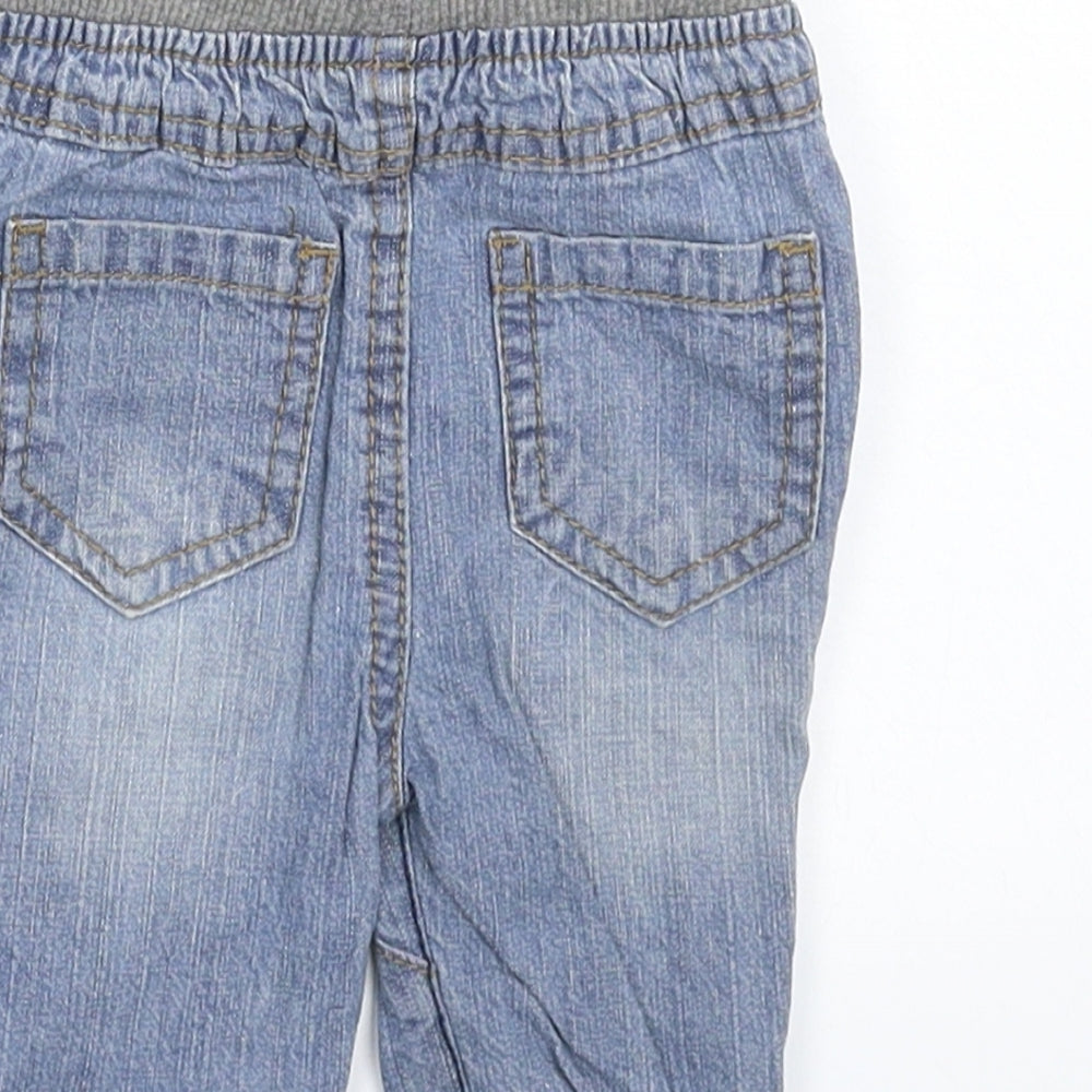 Brand and care label for Early Days Baby Blue Denim Jogger Jeans, size 3-6, Months