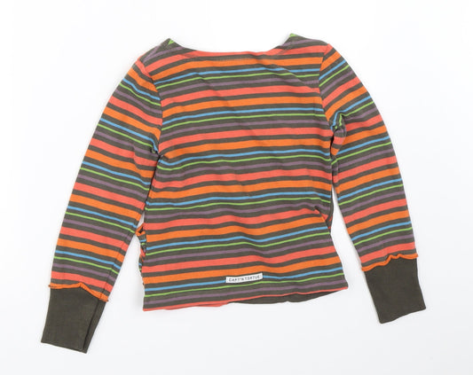 Captn Tortue Girls Green Striped Pullover Jumper Size 6 Years