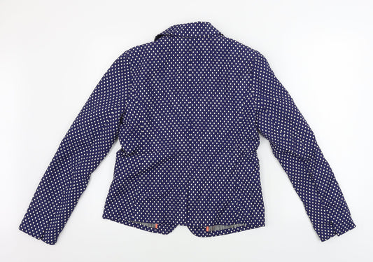 Preworn Womens Blue Polka Dot Jacket Blazer Size 10