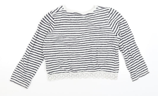 M&S Girls White Striped Pullover Jumper Size 9-10 Years