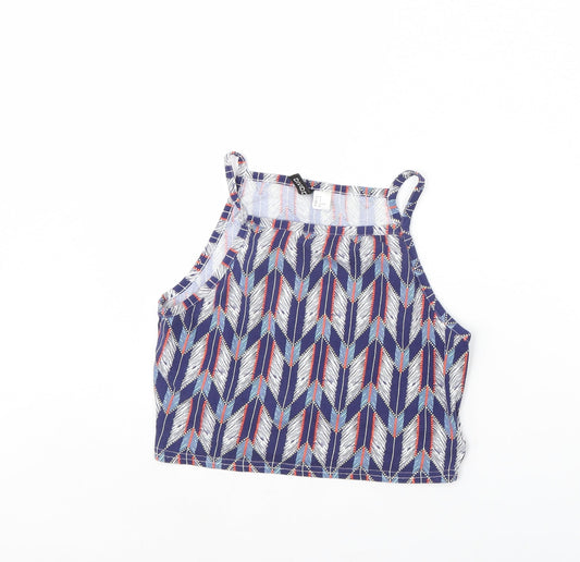 Divided Womens Blue Geometric Cropped Tank Size M