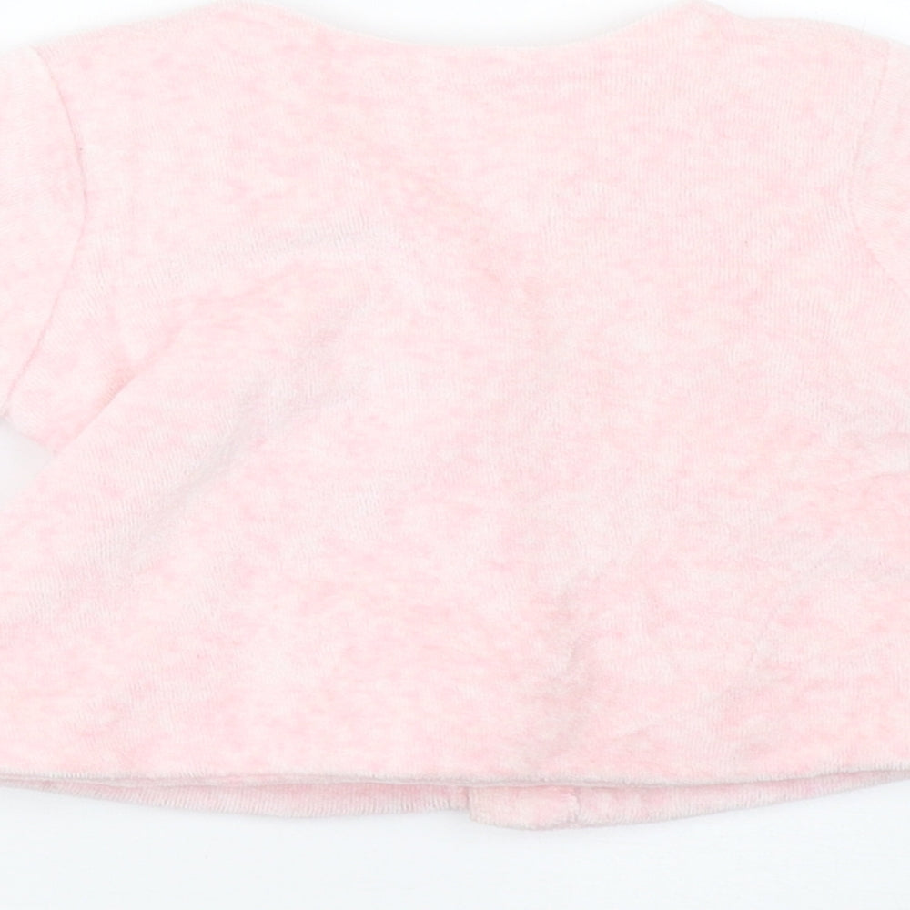 Brand and care label for Pure Baby girls’ pink fleece basic coat coat, size 3-6, months