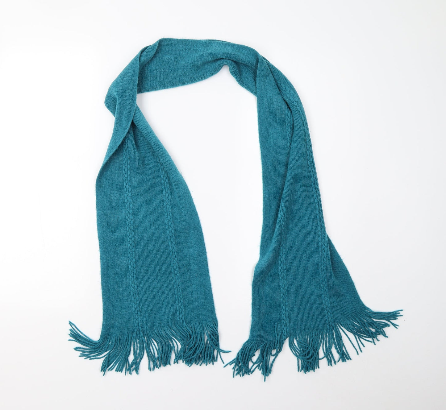 Front view of Preworn unisex green knit scarf