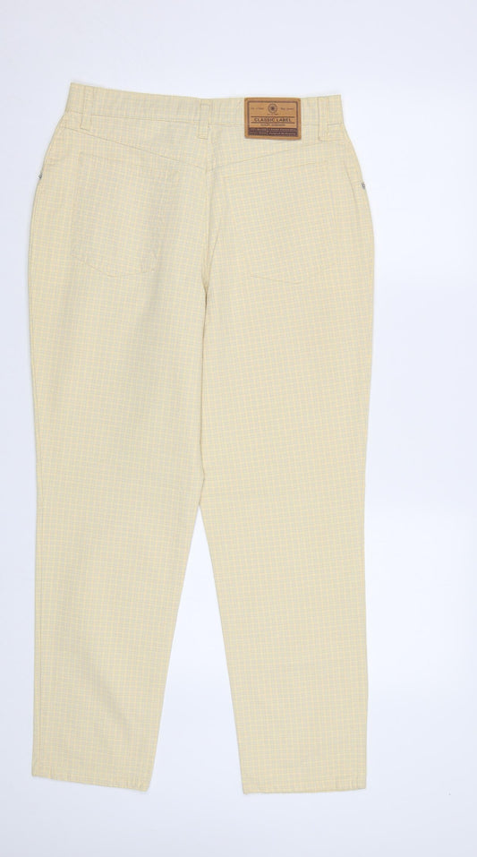 Classic Label Womens Yellow Check Denim Trousers Size 12 L28 in