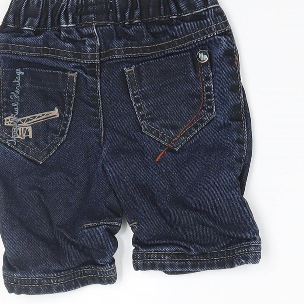 Brand and care label for Mama's & Papa's Baby Blue Jogger Jeans, size 0-3, Months