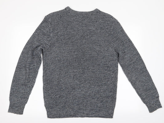 Avenue Mens Blue Herringbone Pullover Jumper Size M