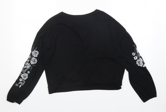 New Look Girls Black Floral Pullover Jumper Size 14-15 Years