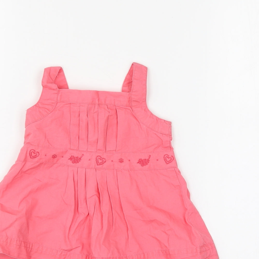 Brand and care label for Rocha Little Rocha girls’ pink tank dress, size 0-3, months