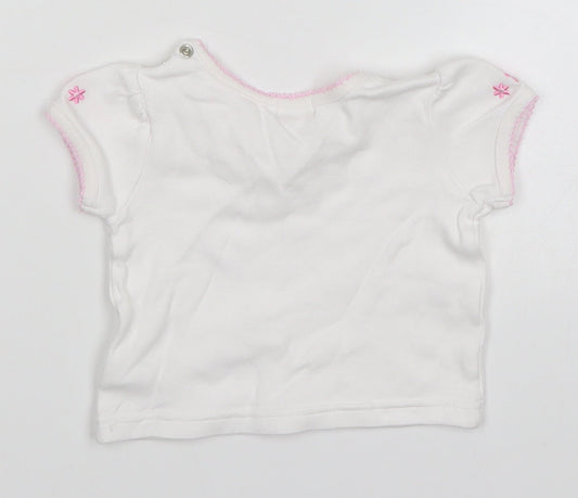 BHS Girls White Basic T-Shirt Size 3-6 Months - Embroidered Flowers on Sleeves