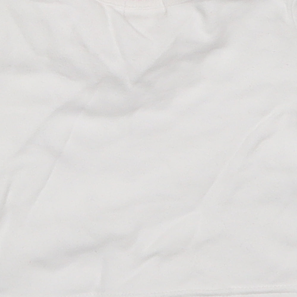 Brand and care label for BHS girls’ white basic t-shirt, size 3-6, months - embroidered flowers on sleeves
