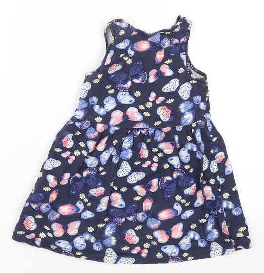 H&M Girls Blue Skater Dress Size 2 Years - Butterflies