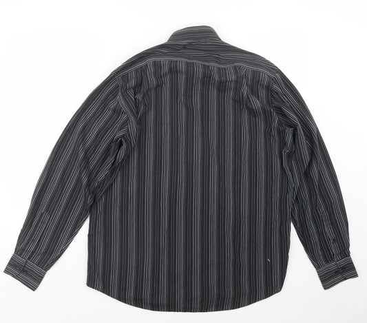 Thomas Nash Mens Black Striped Button-Up Size 16