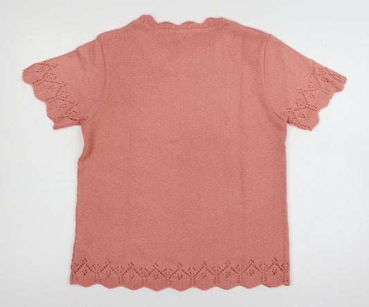 Daxon Womens Pink Knit Basic T-Shirt Size 12