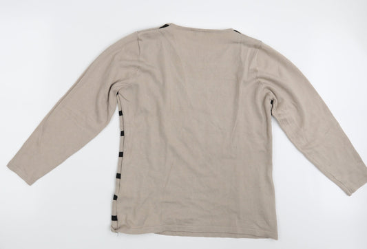 Womens UK Size L Text Beige Pullover Jumper