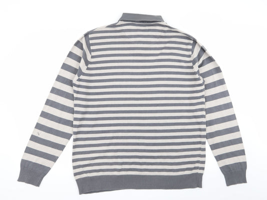 Easy Mens Multicoloured Striped Pullover Jumper Size L - shirt/jumper