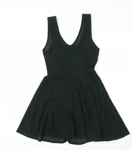 Topshop Womens Green Animal Print Fit & Flare Size 10