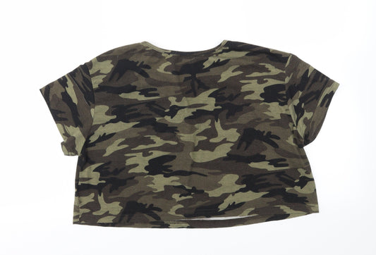 SHEIN Womens Green Camouflage Basic T-Shirt Size S