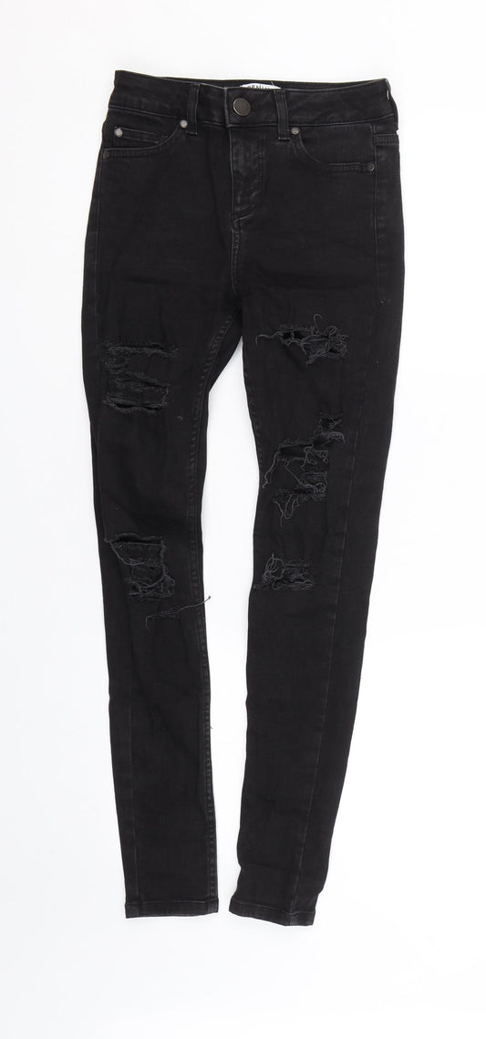 Additional front view of Miss Selfridge women’s black denim skinny jeans, size UK 8, 26-inch leg