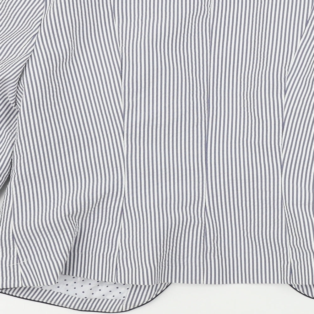 Brand and care label for Atmosphere women’s blue striped jacket sport coat, size UK 12