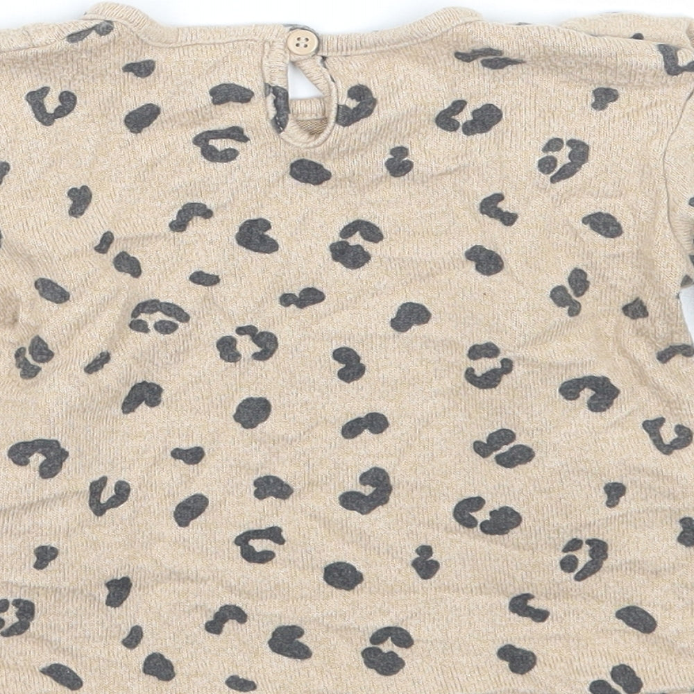 Brand and care label for George girls’ beige animal print basic t-shirt, size 9-12, months