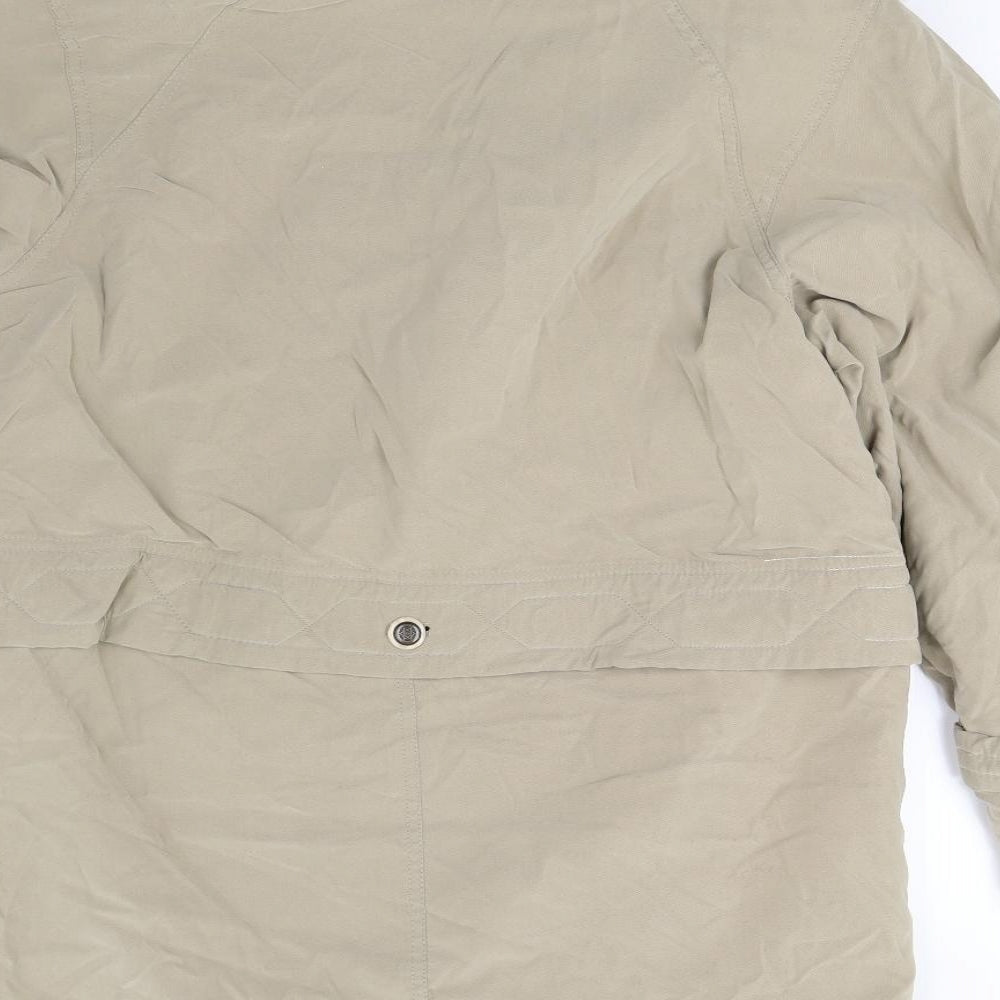Brand and care label for C&A women’s beige overcoat coat, size UK 12