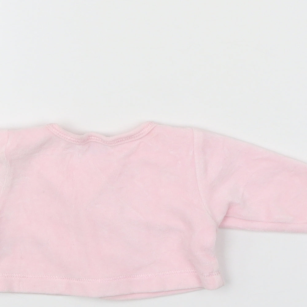 Brand and care label for Babble Boom girls’ pink cardigan jumper, size 0-3, months