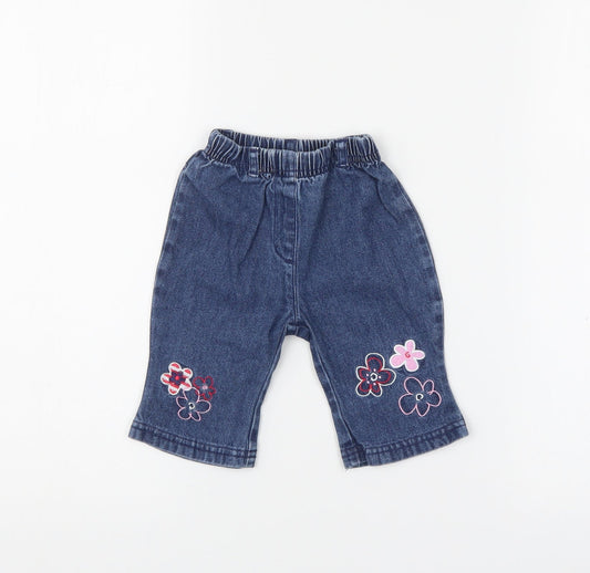 Additional front view of Adams Baby Blue Floral Denim Jeans, size 3-6, Months