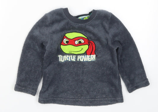 Primark Boys Grey Solid Pyjama Top Size 2-3 Years - Turtle Power