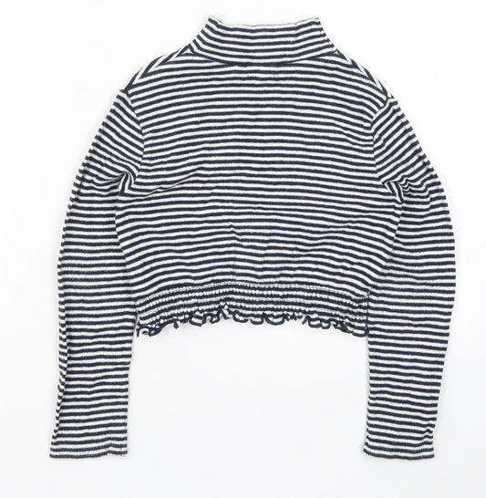 NEXT Girls Blue Striped Cropped T-Shirt Size 8 Years