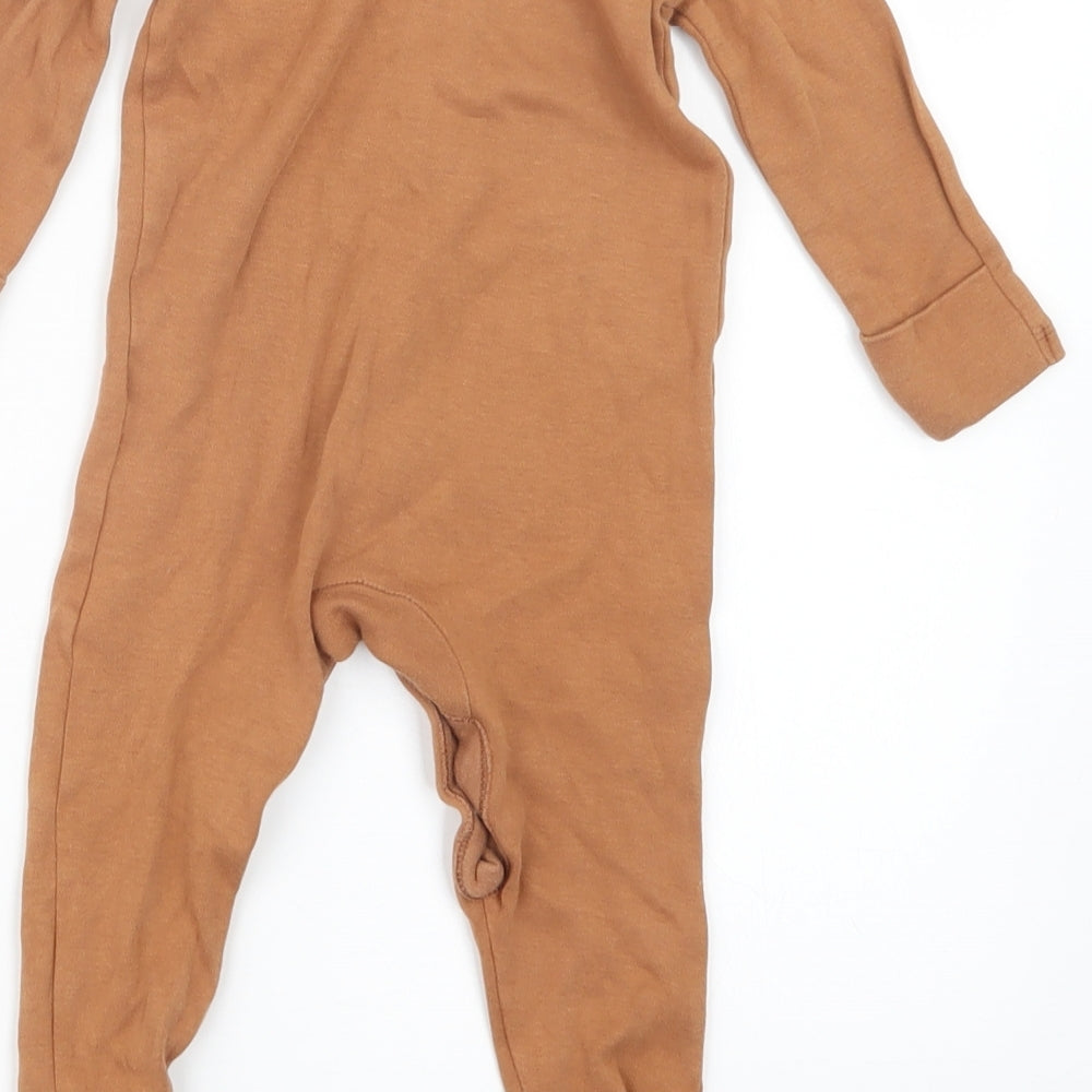 Brand and care label for George boys’ brown geometric babydoll one piece, size 6-9, months