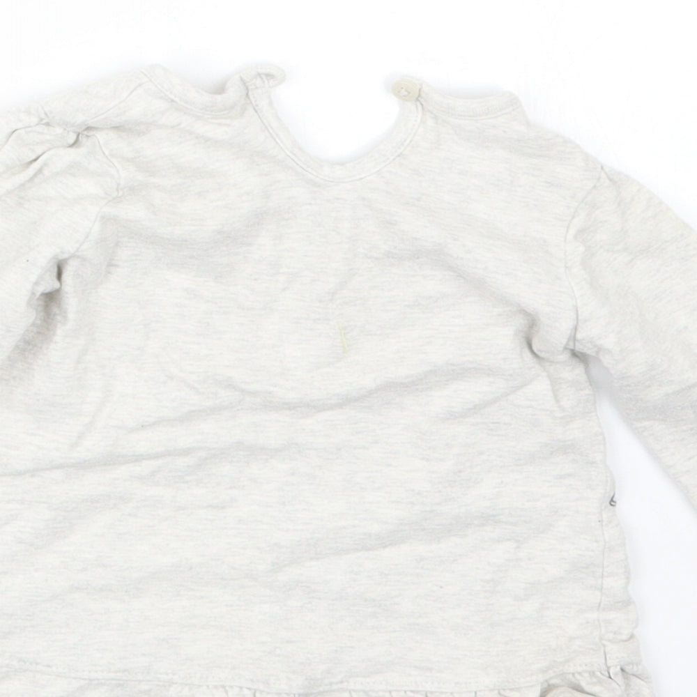 Brand and care label for George girls’ grey basic t-shirt, size 6-9, months - minnie mouse