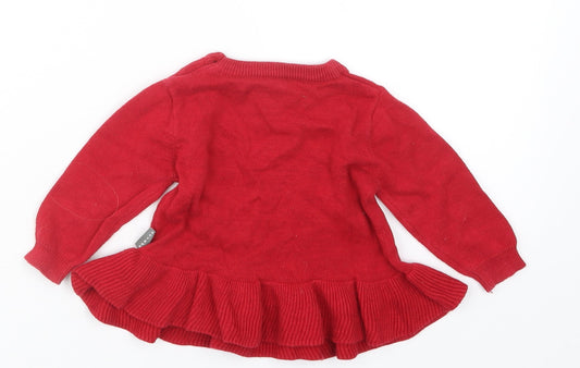Nutmeg Girls Red Knit Pullover Jumper Size 3-6 Months