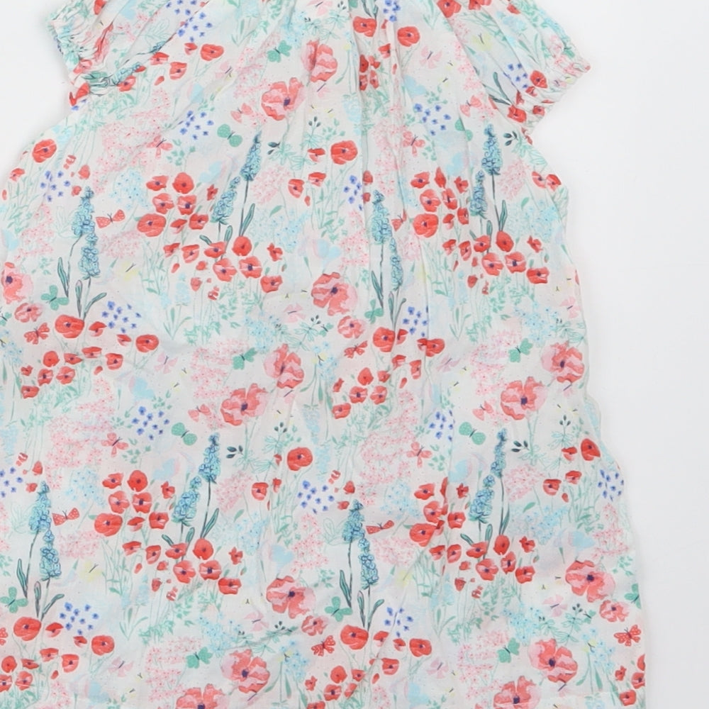 Brand and care label for H&M girls’ red floral t-shirt dress, size 3-6, months