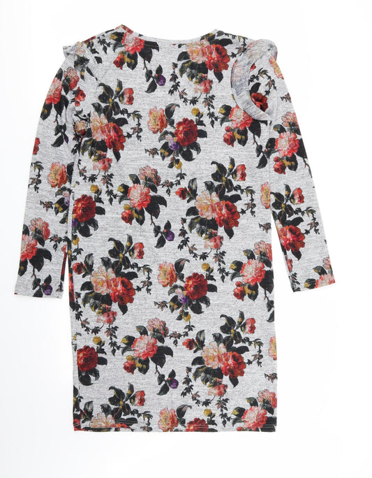 Oasis Womens Grey Floral T-Shirt Dress Size M
