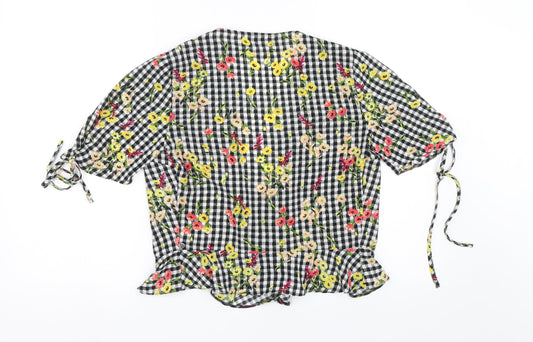 Miss Selfridge Womens Black Check Kimono T-Shirt Size 8