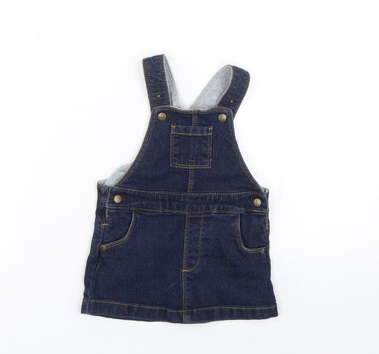 M&S Girls Blue Denim Pinafore/Dungaree Dress Size 3-6 Months