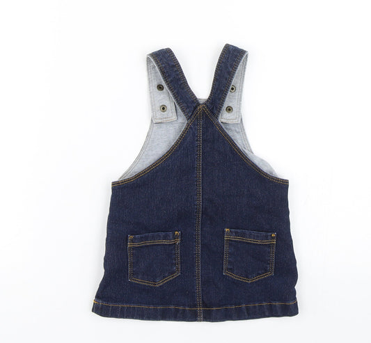 M&S Girls Blue Denim Pinafore/Dungaree Dress Size 3-6 Months