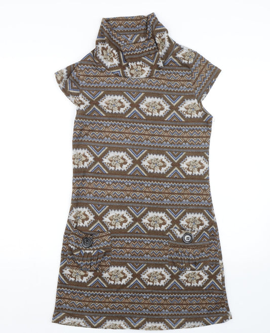 Mela London Womens Brown Fair Isle Jumper Dress Size S
