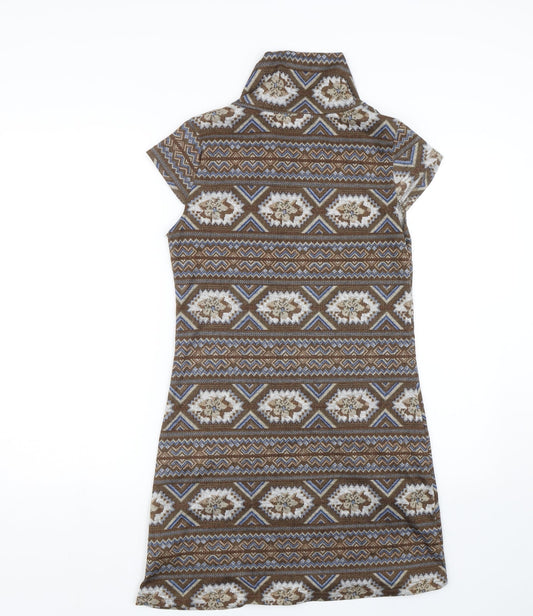 Mela London Womens Brown Fair Isle Jumper Dress Size S