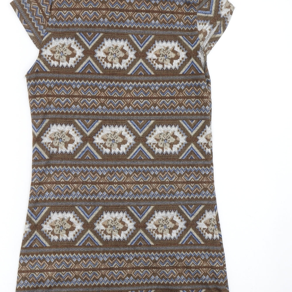 Mela London Womens Brown Fair Isle Jumper Dress Size S