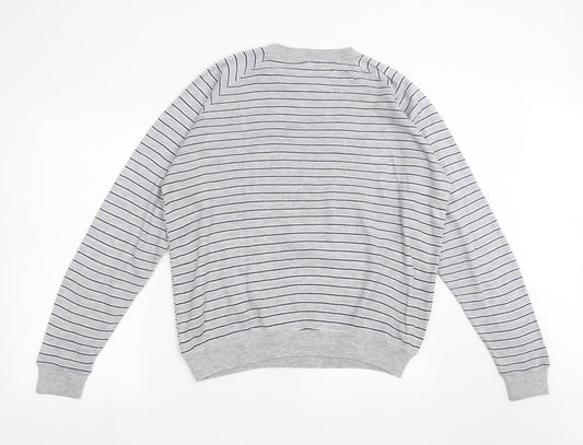 Preworn Mens Grey Striped Knit Pullover Jumper Size L