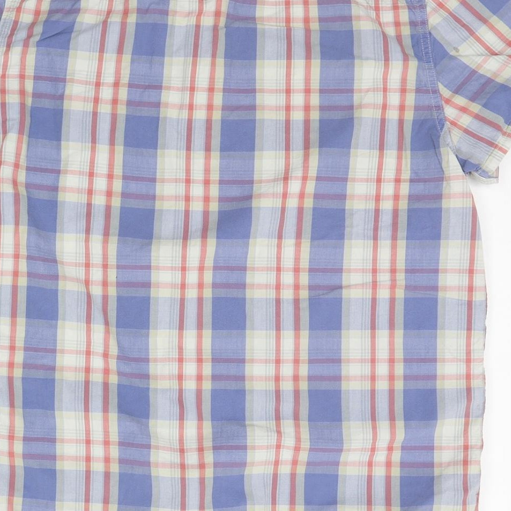 Mens UK Size L Cedar Wood State Blue Button-Up Short Sleeve Casual Shirt